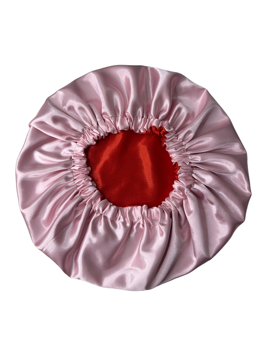 Bonnet en satin réversible | framboise
