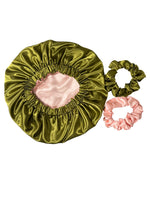 Bonnet en satin + 2 chouchous |Rhubarbe