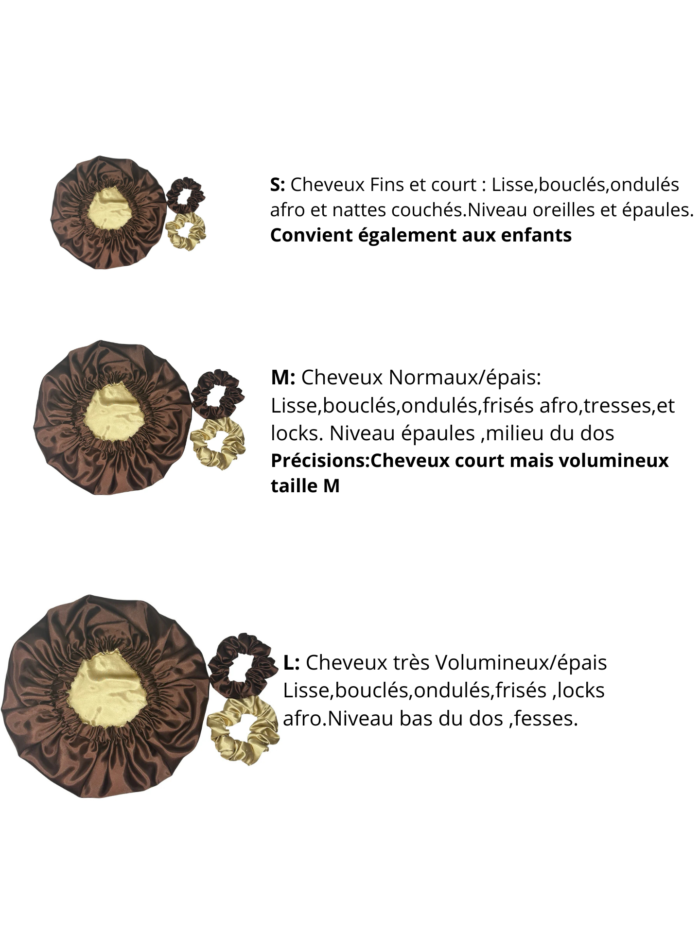 Bonnet en satin + 2 chouchous|Cofee