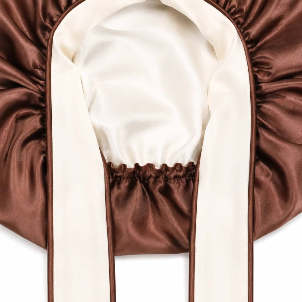Bonnet en satin à nouer - Noisette