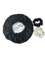 Bonnet en satin + 2 chouchous | Domino